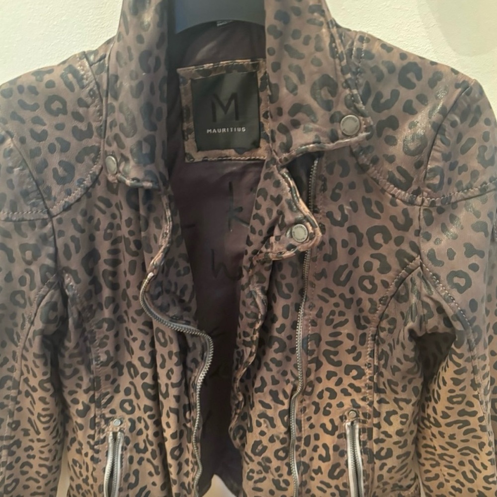 Mauritius Brown Leopard Print Leather Jacket